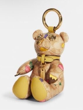 COACH Bear Charm in "Dreamy Veggie" Signature Coated Canvas & Pebbled Leather